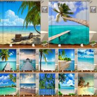 【hot】◐▥✼  Beach Printed Fabric Shower Curtains Sea Scenery Curtain for Decoration with 12 Hooks