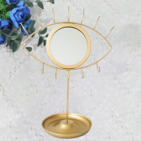 Eye Shaped Design Iron Art Desk Makeup Mirror Girls Bedroom Desktop Makeup Mirror Desktop Mirror for Girls (Golden)