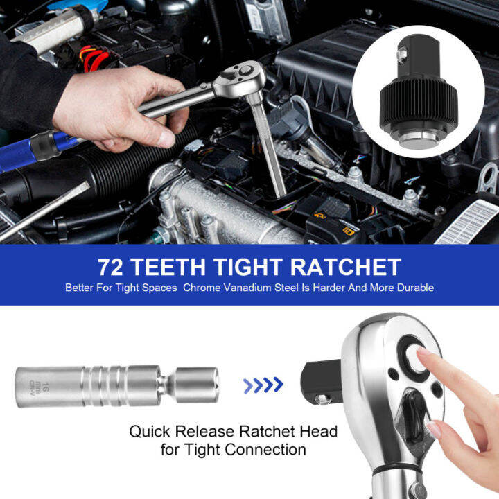 3-8-ประแจโลหะ10-60นาโนเมตรชุดประแจวัดแรงบิดคลิกหัวเทียนพร้อมการปรับสองทาง72ฟันสำหรับการบำรุงรักษายานยนต์และรถจักรยานยนต์