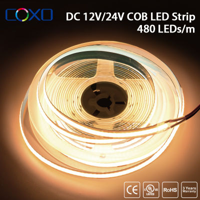 2021DC12V24V COB LED Strip Light 480 LEDsm 16.4ft Flexible Tape Dimmable Ribbon Lighting RA90 3000K-6500K Led Strips Lights