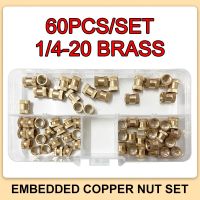 60PCS/set 1/4-20 Brass Threaded Heat Insert Nut Inch Size Knurled Hot Melt Molding Injection Embedded Copper Nut of 3D Printing Nails  Screws Fastener