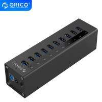 ORICO Industrial HUB อลูมิเนียม10พอร์ต USB 3.0 HUB,พร้อมอะแดปเตอร์12V รองรับการชาร์จ BC1.2ตัวแยก USB สำหรับ Macbook PC อุปกรณ์เสริมเดสก์ท็อป (A3H10-V2)