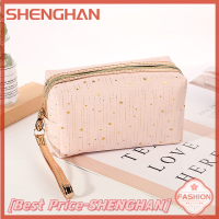 SHENGHAN กระเป๋าเครื่องสำอางสตรีผ้าเช็ดปาก Tas Kosmetik กระเป๋าดาวส่องแสงเป็นประกายวิบวับล้างกระเป๋าเข้าห้องน้ำเดินทางกระเป๋าแต่งหน้าสตรีผู้ถือผ้าอนามัยแบบสอด