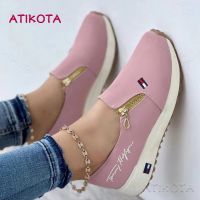 Atikota รองเท้าผ้าใบลําลอง พื้นนิ่ม มีซิป ระบายอากาศ ใส่สบาย แฟชั่นสําหรับสตรี เหมาะกับการเล่นกีฬา