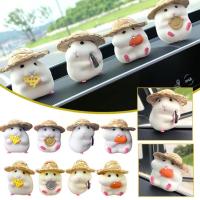 2/4Pcs Cute Eating Straw Hat Hamster Car Accessories Console Toy Interior Car Decoration Pendant Car Decoration Center W6K6