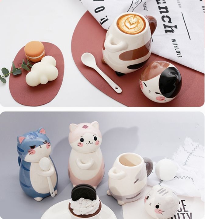 high-end-cups-12รูปแบบแมวน่ารักแก้วเซรามิกสร้างสรรค์มือวาดแก้ว3d-ที่มีการจัดการกาแฟชานมอาหารเช้าถ้วยของขวัญที่ดี