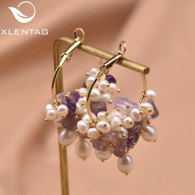 Xlentag Amethyst Natural Freshwater Pearl Earrings Gifts For Women Wedding Birthday Party Handmade Minimalist Jewelry GE0992B