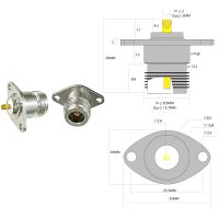 1pc N Type Female Jack RF Coaxial Connector 2-Hole Panel Mount Rhombus with Solder Cup Welding Terminal