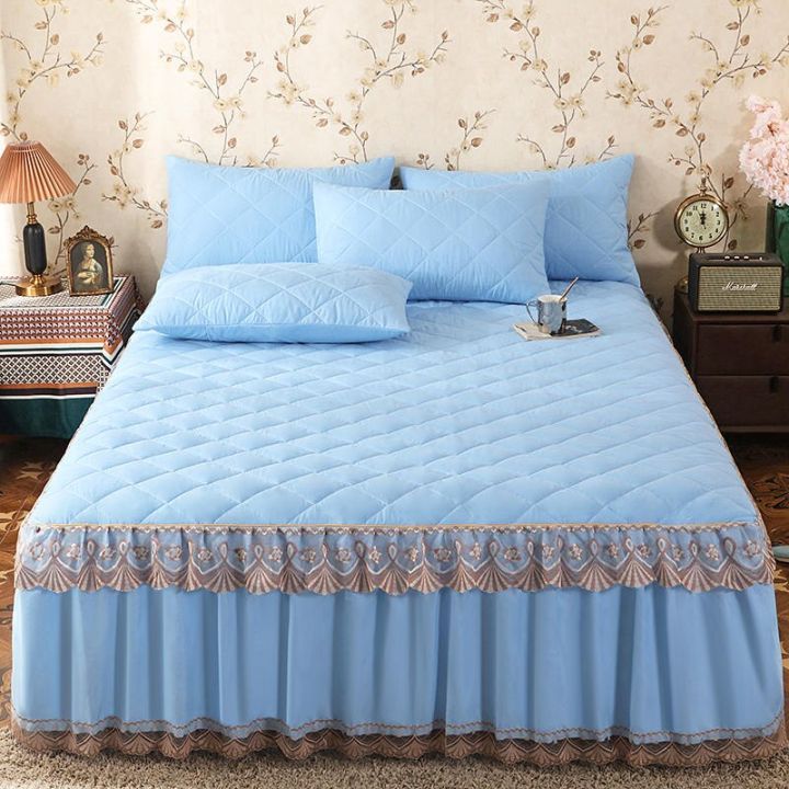 ผ้าระบายขอบเตียงขัดหนาทำจากผ้าฝ้ายลามิเนตลายลูกไม้ผ้าคลุมฟูก180x220cm-ผ้าคลุมเตียงตกแต่งห้องนอน