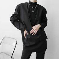 ZZOOI Chic Mens Deconstruction Blck Deep V Collar Pullover Blazers 2022 New Loose Casual Design Suit Jacket Spring Winter Tops