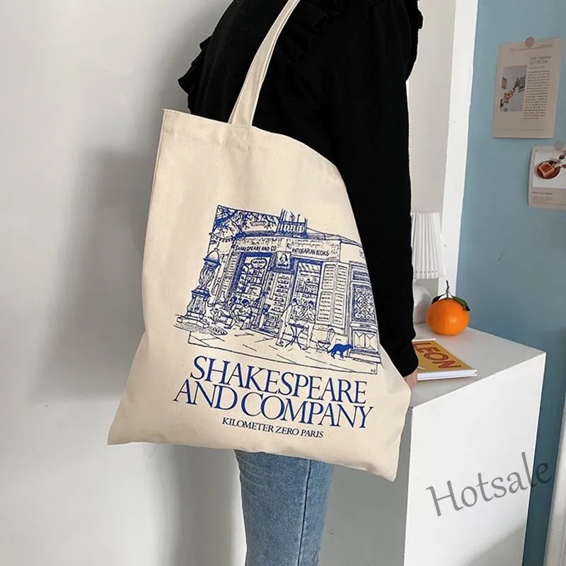 Shakespeare Print Canvas Tote Bag, Reusable Shopping Bags, Large