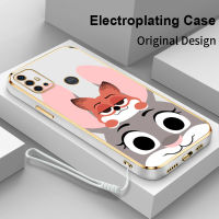 เคสโทรศัพท์ชุบไฟฟ้าลายจิ้งจอกสี่เหลี่ยมใหม่เคสสำหรับโมโตโรล่า G30 E7 E7i G8 G50 Power Lite E20 E7 E6S Plus 20ป้องกันกล้องฝาครอบหลังซิลิโคนเลนส์บางพิเศษทนน้ำ