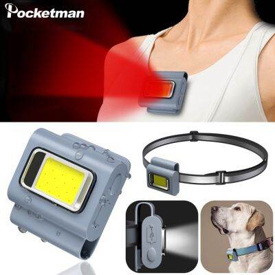 LED Night Running Fishing Flashlight Clip Light USB Rechargeable Magnet Work Light Waterproof Silicone Sports Chest Red Light