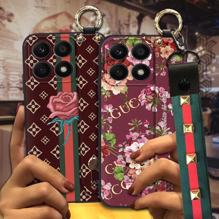 protective-cartoon-phone-case-for-honor-x8a-durable-plaid-texture-soft-case-silicone-cute-anti-knock-soft-lanyard-tpu
