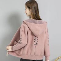 Korean Fashion Hooded Mink Cashmere Jacket Women Streetwear Casual Zip Up Short Knitted Cardigan Vintage Loose Soft Sweater Coat