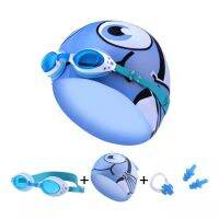 Outdoor Childrens Swimming Equipment Three-piece PU Cloth Swimming Cap Silicone Nose Clip Earplugs Anti-fog Goggles