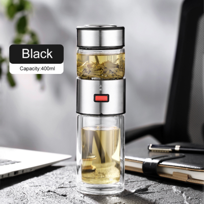 400ml Glass Water Bottle Loose Leaf Tea Strainer Tea Infuser Double Wall Glass Bottle Free Disassemble Thermos Kitchen Tools