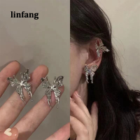 Linfang แฟชั่นเกาหลีโกธิคพังก์สไตล์สเตอริโอผีเสื้อสตรีต่างหูสำหรับเย็นหญิงโลหะห้อยต่างหูพรรคชุดเครื่องประดับ