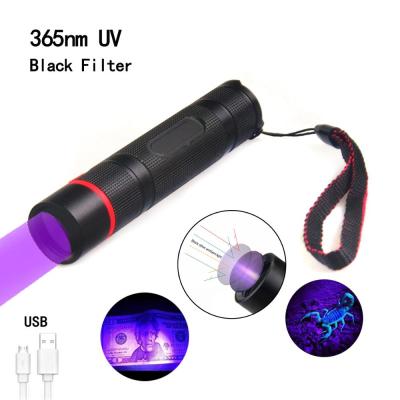Pet Urine Stains Detector USB Rechargeable Ultraviolet Flashlight 5W 365nm LED UV Light Torch Lantern With Black Filter Lens Rechargeable Flashlights