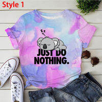 Fashion Koala Just Do Nothing Print T-shirts Women/Men Summer Lovely Short Sleeve Casual Cotton T-shirts Cute Tie Dye Koala Tops