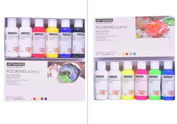 Gencrafts Pouring Neon Acrylic Paint - Set of 12 Fluorescent Colors - Pre-Mixed High Flow & Ready to Pour - 2 oz./ 59 ml Bottles - Multi-Purpose