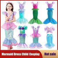 Little Mermaid Princess Costume Kids Birthday Halloween Girl Dress Children Summer Beach Fishtail Frocks Carnival Party Cosplay