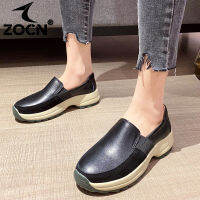 ZOCN Wedgesรองเท้าผู้หญิงส้นสูงสบายLoafersสำหรับสตรีรองเท้าลำลองผู้หญิงผู้หญิงสีดำของแท้หนังรองเท้าขนาดใหญ่35-43