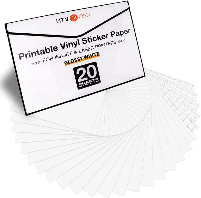 1 HTVRONT 20 Sheets Glossy A4 Printable Vinyl Sticker Paper SelfAdhesive Copy Paper For Inkjet