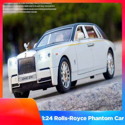 โมเดลรถโลหะผสมขนาดใหญ่ม้วนจำลอง Royce Phantom เครื่องประดับรถลากขนาด1:24พร้อมไฟเสียงคอลเลกชันของเล่นของขวัญวันเกิดของเด็ก