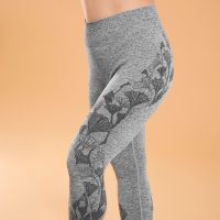 KIMJALY กางเกงเลกกิ้งโยคะไร้ตะเข็บ 7/8 ลายดอกแปะก๊วย (สีเทา Mottled) - Kimjaly ginkgo flower 7/8 seamless yoga leggings (mottled gray) กางเกง กางเกงเลกกิ้ง กางเกงโยคะ โยคะ