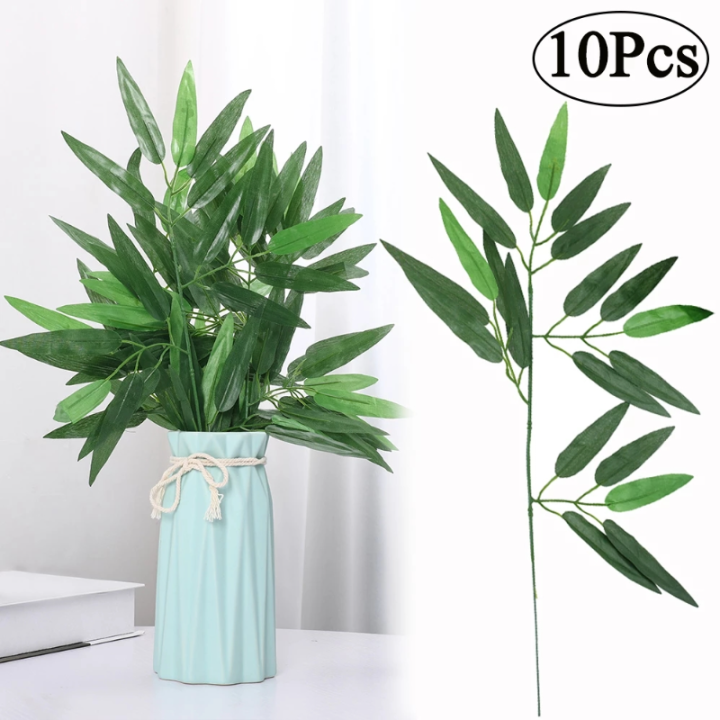 10Pcs Artificial Bamboo Leaf Fake Branches Green Plants Bamboo Leaves Wedding Home Hotel Office
