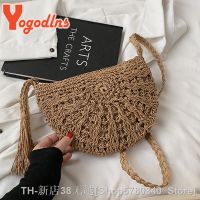 hot【DT】✙☑  Yogodlns New Half Round for Beach Rattan Woven Crossbody Handbags Bohemia