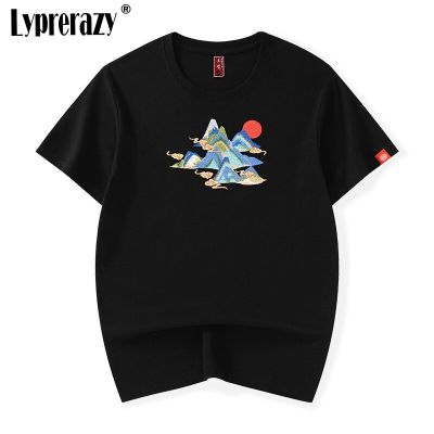 Lyprerazy New Chinese Style Vintage Embroidery Mens T-shirt Summer Short Sleeve Casual Tees Tops Male