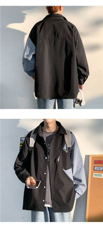 gmakzd-เสื้อเชิ้ตแขนยาวคอปกผู้ชาย-เสื้อวัยรุ่นลำลองแบบมีกระเป๋า-oversize-ลายเกาหลีแฟชั่น-ผ้าไม่ติดตัว-ใส่สบา