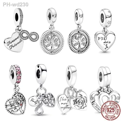 Spinning Family Tree Congratulations Heart Dangle Charm 925 Sterling Silver Beads Fit Original Pandora Bracelet DIY Jewelry Gift