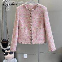 ┇﹊卐 sdeifhruhvfu Jaqueta de Tweed rosa feminina casaco vintage lã casacos curtos streetwear coreano elegante e casual top outwear inverno outono 2023