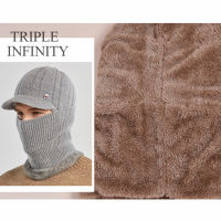 TRIPLE INFINITY New Winter Mens Hat Warm Ear Protection Windproof Male Scarf Face Integrated Knitted Hat Sun Visors Caps