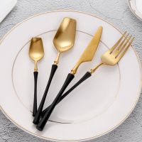 12/16/20 Pieces Knife Fork Spoon Set Gold Cutlery Set Stainless Steel Western Tableware Black Dinnerware Mirror Elegant Flatware