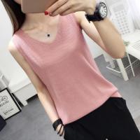 【CW】◕♧☄  Top women V Neck Hollow Knitted Sleeveless Blusas Sheer Mesh Patchwork T Shirt Bottom Camisole 2019