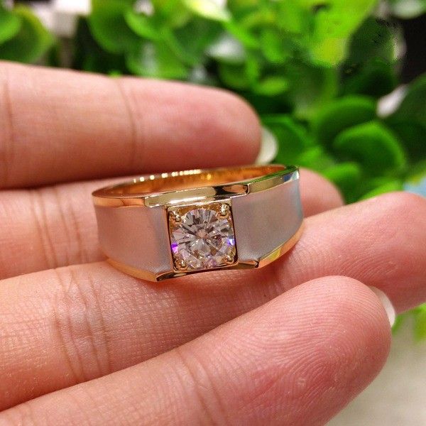 moissanite-แหวนแฟชั่นสองสี-ทองคำขาว-18k-แบบเรียบ-สไตล์ยุโรปและอเมริกา