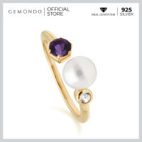 Gemondo แหวนมุก เงินแท้ 925 ชุบทองสี 22K ประดับแอเมทิสต์ (Amethyst) และโทแพซ (Colorless Topaz) ดีไซน์โมเดิร์น