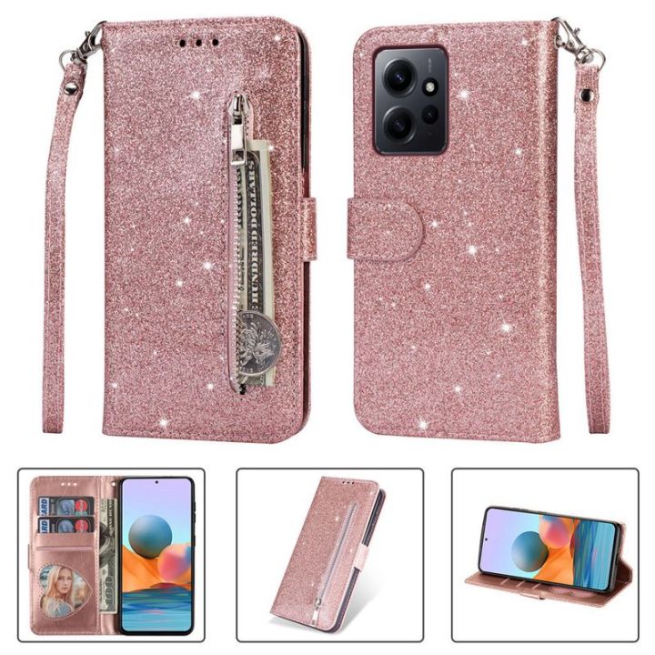 เคสแบบฝาพับสำหรับ-redmi-note-12-12-12s-pro-plus-note12เทอร์โบ5g-4g-2023-xiaomi-ฝาปิดโทรศัพท์หนังสุดหรูช่องเสียบบัตรมีซิปที่ยึดแบบกระเป๋าสตางค์-tpu-นิ่มกันกระแทกแวววาว