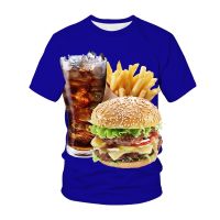 2023 NEWSummer ใหม่3D ดิจิตอลชายแขนสั้น Top Burger French Fries Classic Food Combination Realistic