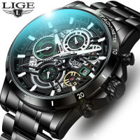 2023 LIGE Mens Watches Top nd Stainless Steel Hollow Sports Waterproof Quartz Watch Men Military Wristwatch Relogio Masculino