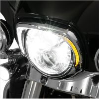 With Amber Turn Signal LED Headlight Bezel Visor Trim  For Harley CVO Tou Electra Glide Street Glide Tri Glide 2014-Up