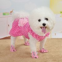 Dog Lace Princess Dress Dog Skirts Spring Summer Polka Dot Flowers Puppy Dog Accessories 2022 New Sweet Blue Pink Pet Clothings Dresses