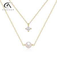 CANNER Double-Layer Stacked Diamond Necklace For Women S925 Silver Trend Ladies Clavicle Pearl-Studded Diamond Pendant Necklaces