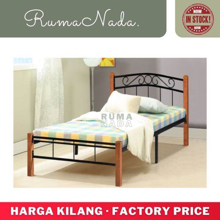 Wood Metal Single Bed Frame Wood Metal Bed / Bedroom Furniture / Bed