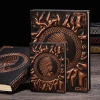 Relief Retro Notebook Indian A5 A6 Pu Notepad Manual Diary Notebooks Bronze Book School Supplies Office Culture and Education