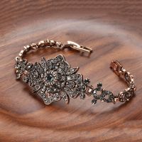 Kinel Charm Boho Women Link Bracelet Antique Gold Color Gray Crystal Ethnic Wedding Bridal Vintage Jewelry Russia Accessories Replacement Parts